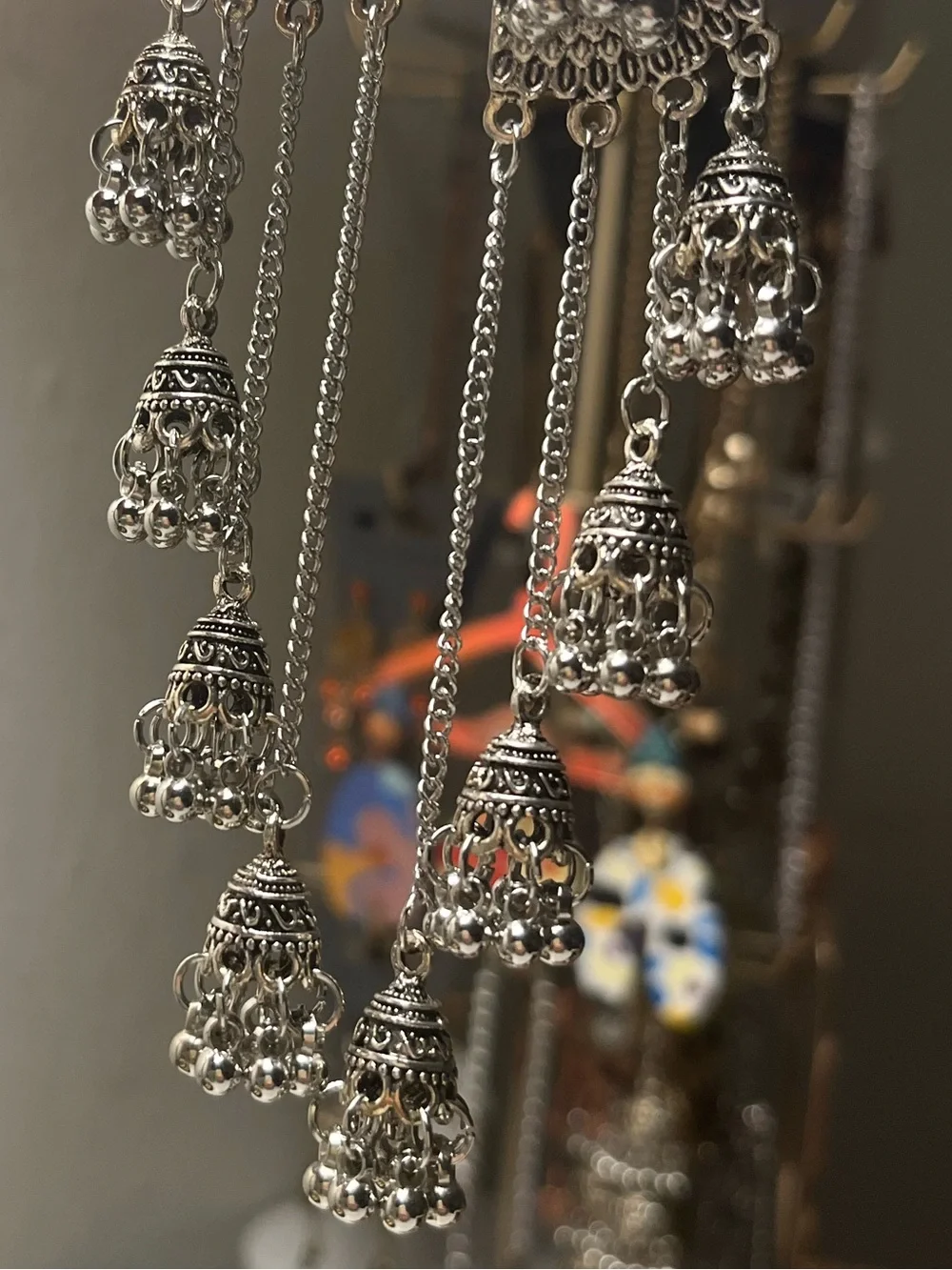 Oxidized Silver Tone Jhumka Statement Earrings